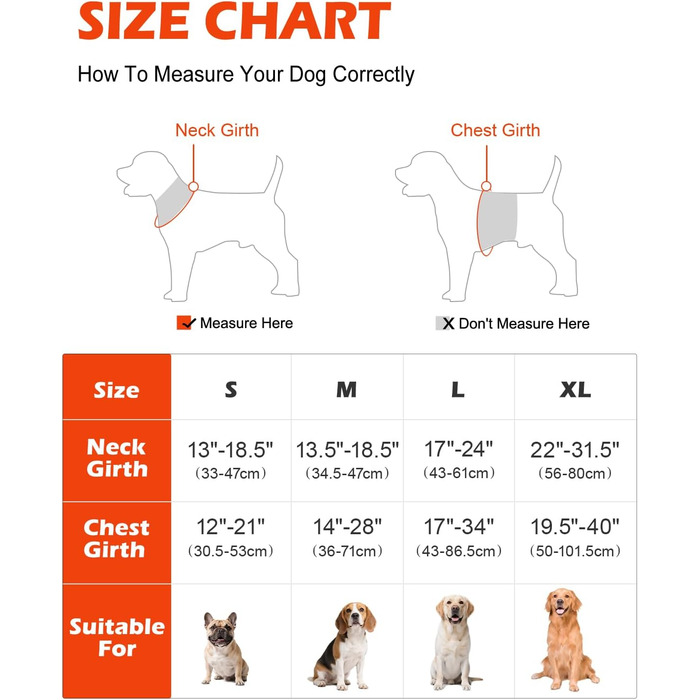 Світловідбиваючий нашийник для собак Joytale з LED, для середніх та великих собак, без натягування, з ручкою, регульований, для нічних прогулянок, зелений/помаранчевий, M/XL