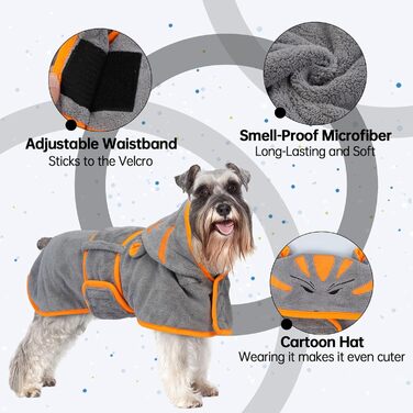 Рушник для собак OUOBOB з капюшоном, мікрофібра, для середніх собак, регульований пояс, Французький бульдог & Бостон Тер'єр, зелений (L, сірий)