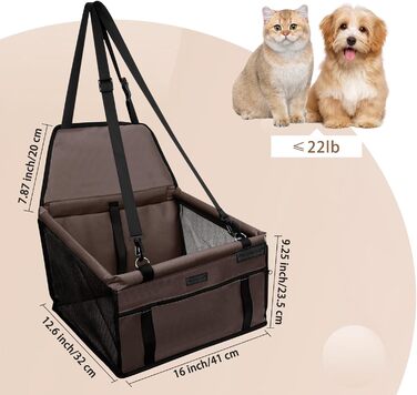 Складане автокрісло для собак PetsHome, водонепроникне, дихаюче, оксфордська сумка для подорожей для малих і середніх собак, цуценят та домашніх тварин, колір: кава