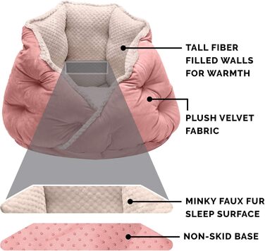 Ортопедичне ліжко для собак Furhaven, великих порід, кругле, знімний, пральний чохол, до 36,3 кг – Sherpa & Wildleder Snuggery – 111,8 см, ортопедична піна (Soft Pink, L 61 x B 61 x H 46 см, Calming Hug Nest)
