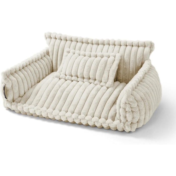 Крісло-лежанка для тварин Noviclass® Chaffar | Софа для котів та собак | Ортопедичний матрац | Сучасний стиль, Cord-дизайн, кремовий, розмір M (80 см)