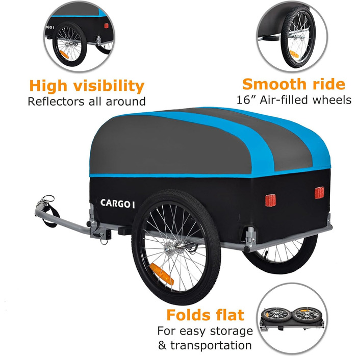 Фahrrad Lastenanhänger Tiggo VS Cargo: вантажний причіп для велосипеда, складний, велика площа вантажної поверхні 75x46 см, об'єм 120 літрів, зелений (блакитний)