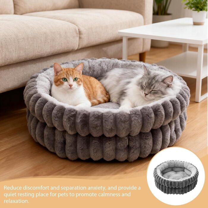 М'яке ліжко для котів та маленьких собак, кругле, з неслизьким дном, сіре (50x50x10 см)