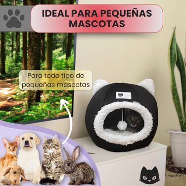 KawaiPets м'яке ліжко-іглу для котів з іграшкою, знімна подушка, подарунковий нашийник