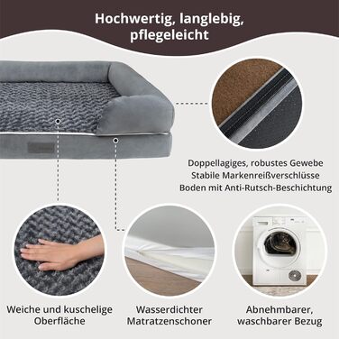 Ортопедичне собаче ліжко для великих собак, вологостійке, 90x65x23 см, сіре. Знімний, пральний чохол, комфортний плюш, підвищений борт