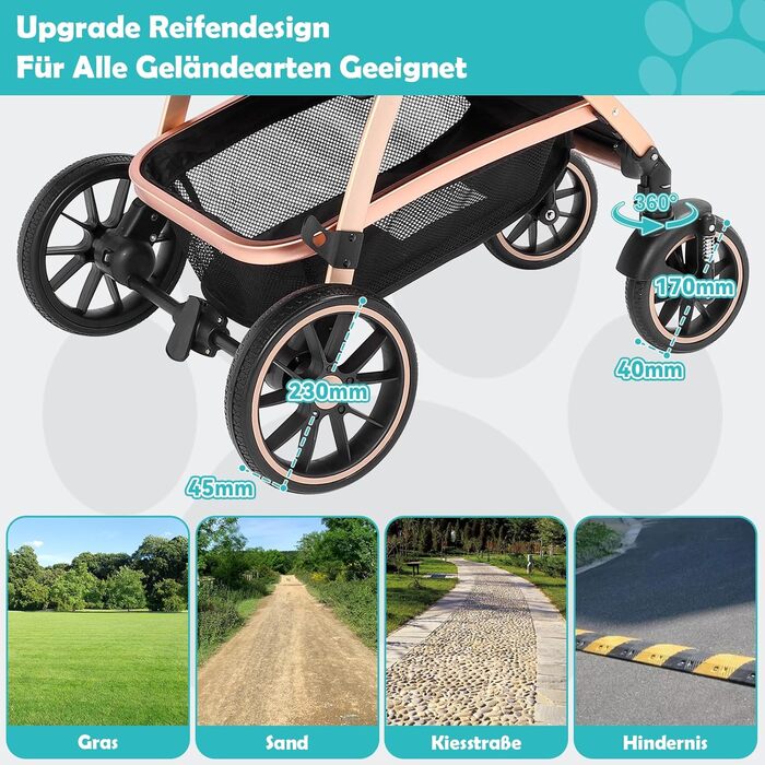 Візок для собак DAISTERN, чорний, до 25 кг, 4-в-1, алюмінієвий, з поворотним колесом EVA та гальмом