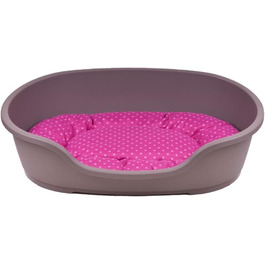Корзина для собак Adena, 58 x 38 см, бежева + подушка в горошок, рожева (110 x 74 x 30 см)