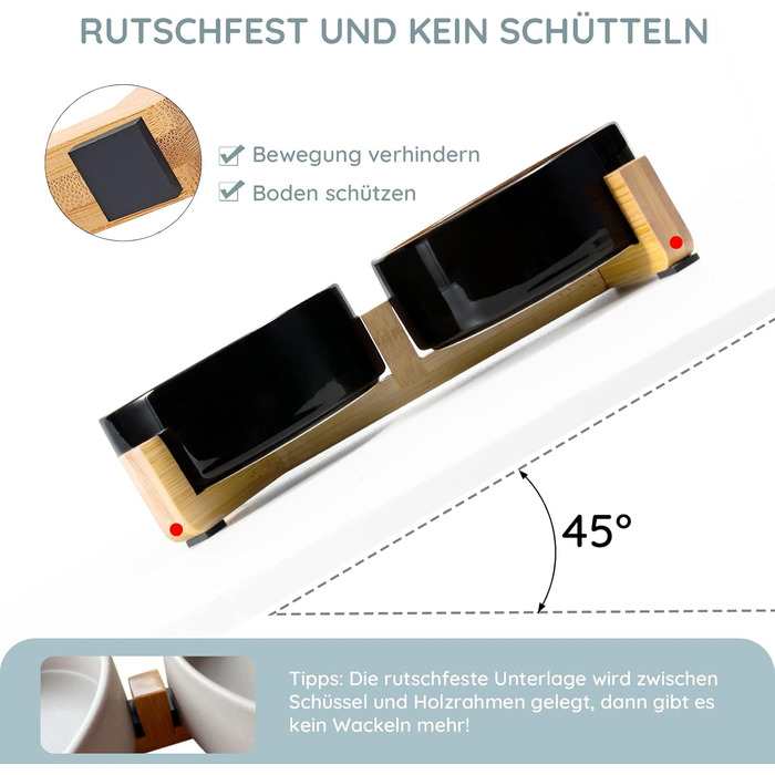 Набір мисок для собак та котів SPUNKYJUNKY з кераміки, 2 шт., 400 мл, блакитний, з підставкою з бамбука