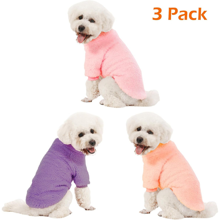 Теплі зимові пуловери для собак, 2 шт. (XXS-XXL), для маленьких собак, дівчаток та хлопчиків, ультрам'який, теплий, зимовий костюм для собак, рожевий + фіолетовий + персиковий