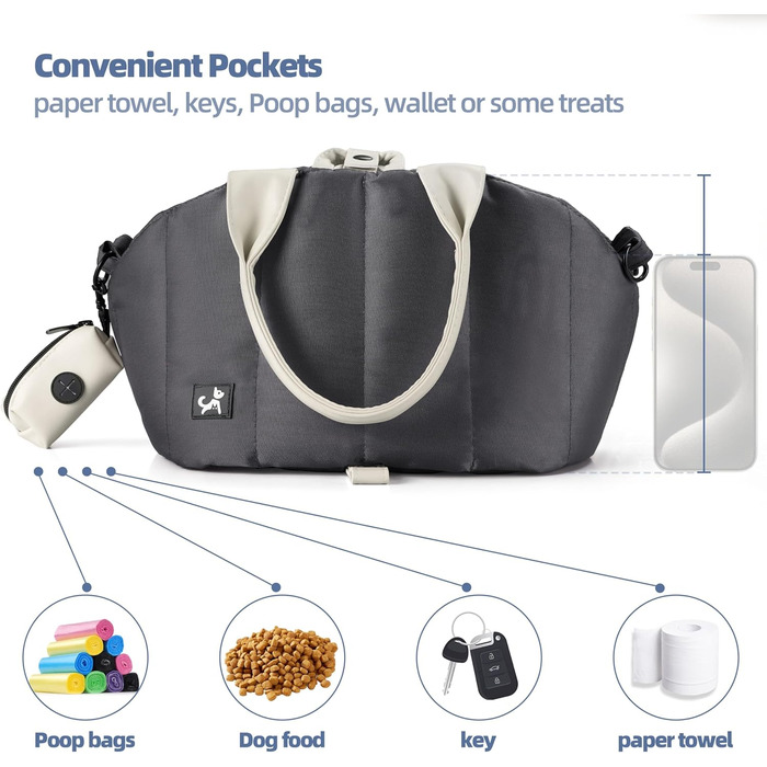 Сумка-переноска для собак Sytopia, кремово-бежева (темно-сіра), з кишенями та регульованим ремінцем безпеки