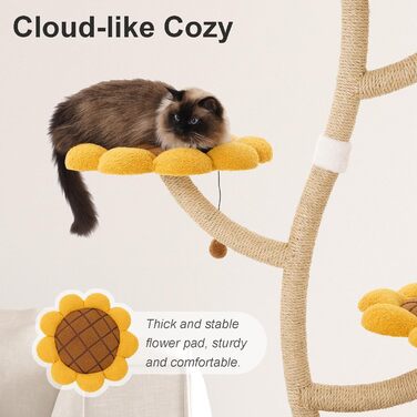 Котячий комплекс Romiromi з драбиною, 250-260 см, 6 платформ, капсула, будиночок-гніздо та гамак (Sunflower)