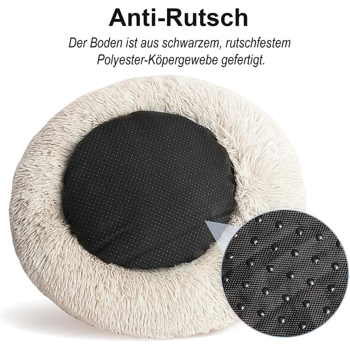 Крісло-лежанка для собак великих та середніх порід, 60 см Ø - М'яке та дихаюче ліжко для собак з неслизьким дном та піднятим бортиком, (76x76x27 см, Бежевий)