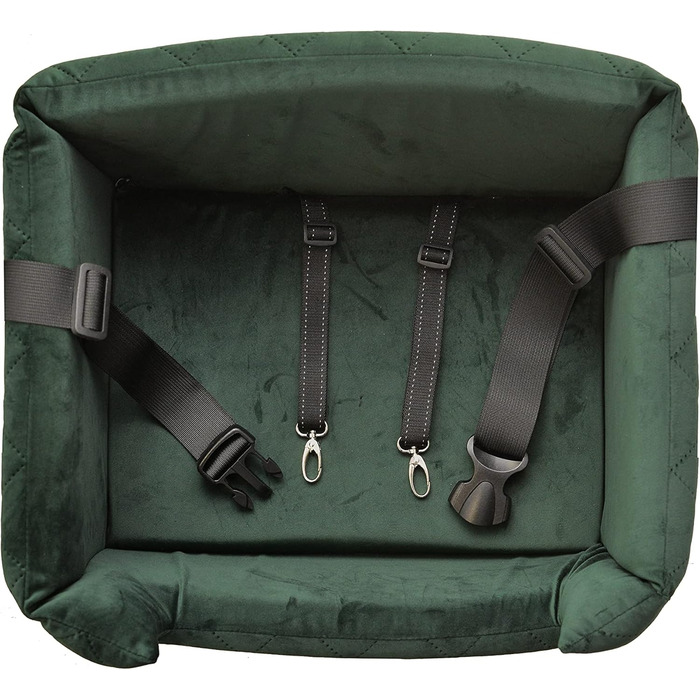 Автокрісло для собак та котів | М'яке автоліжко для тварин | Штучна шкіра, рожевий колір | Розміри M (47x40 см), Velvet: зелений