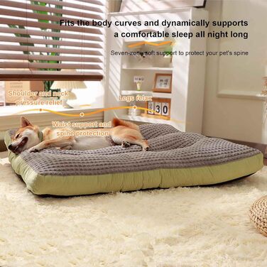Ліжко для собак, подушка для собак, матрац у коробку для собак з антиковзким дном, собаче ліжко для маленьких, середніх та великих собак, знімний та пральний чохол, зелений, XXL, Green