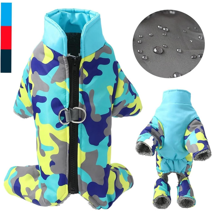Водонепроникний зимовий одяг для собак, теплий одяг для цуценят з кільцем D, світловідбиваючий камуфляжний комбінезон для маленьких та середніх собак (наприклад, чихуахуа) (Blue,M)