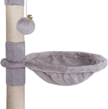 Кігтеточка для котів Lionto з м'ячиком та дзвіночком, висота 70 см, з сизалю та плюшу, зручна лежанка та печери, підходить для маленьких та великих котів, сірого кольору