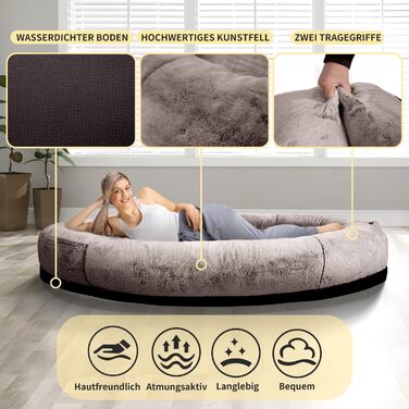 Крісло-ліжко для собак великих порід та людей, 180x114x35,6 см, з штучним хутром, ковдрою та подушкою, FURRYFECTION