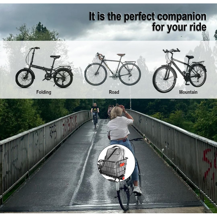 Велосипедний кошик задній WOOGCSO, металевий великий з водонепроникним покриттям, сіткою для багажу, для собак, покупок, пікніків, рюкзаків (38×31×26см)