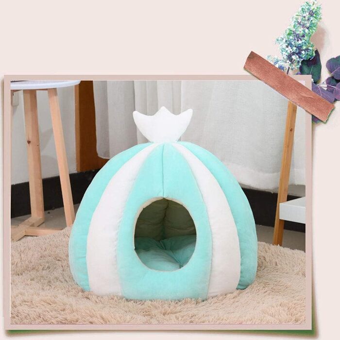 Котів будиночок-лежанка з велюру, теплий зимовий, 50х50 см, зелений. Лежанка для котів та собак, зручний та м'який, знімний килимок