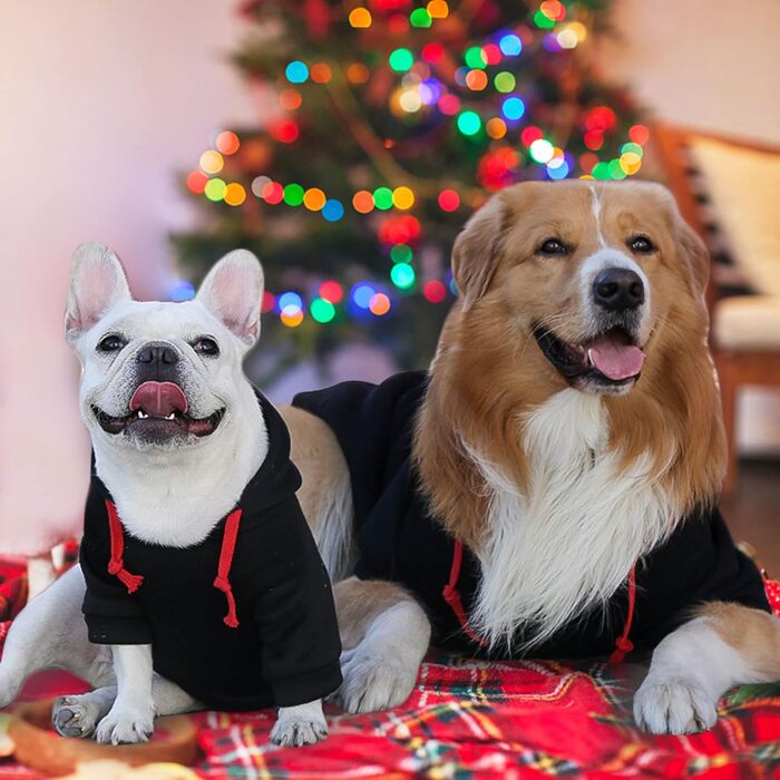 Теплий зимовий пуловер для собак великих порід, костюми, одяг, 2 шт. (Чорний + Червоний, розмір L)