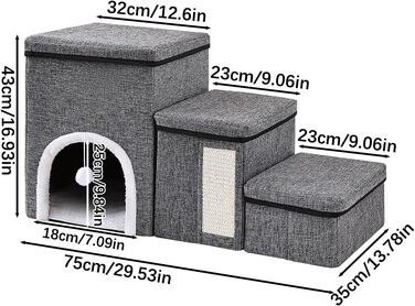 Сходинки для собак маленьких порід, 43 см, 3 сходинки, складаються, з которачкою, протиковзке покриття, до 50 кг, сірі