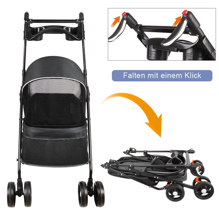 Складаний візок для домашніх тварин Homewell: для собак та котів, до 20 кг, з тримачем для напоїв та ременем безпеки