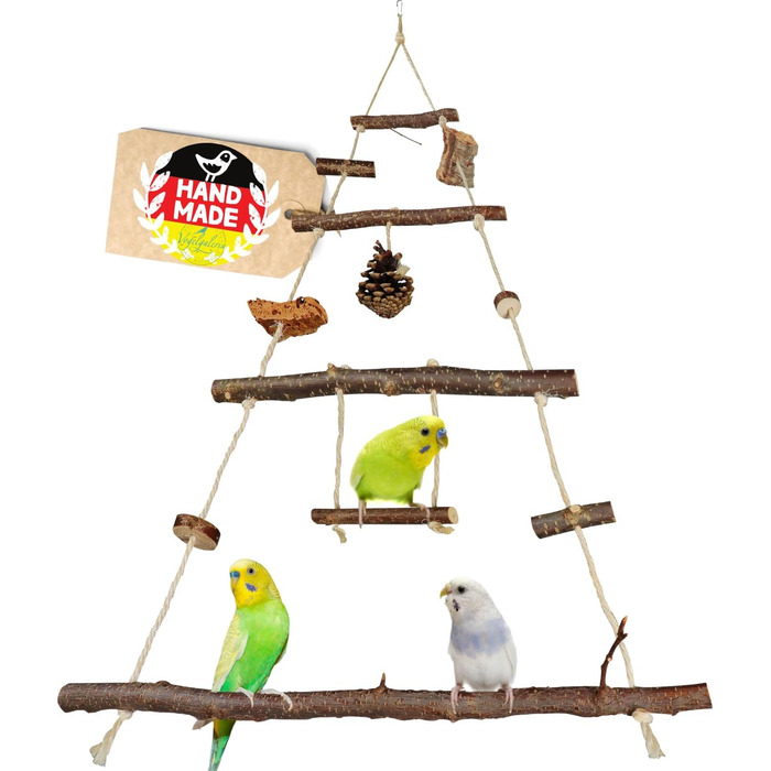 Ігровий майданчик для птахів Vogelgaleria® з натурального дерева | Гойдалка для хвилястих попугаїв | Іграшка для маленьких папуг | Іграшка для корелл | Підвісний ігровий майданчик для хвилястих попугаїв