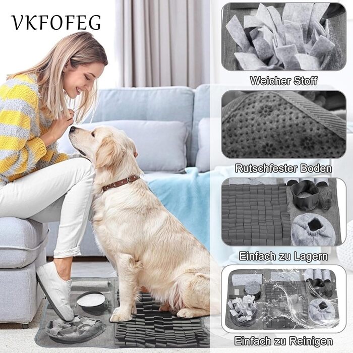 Килимок для собак, 66x42 см [10 VERSTECKE] Інтерактивна іграшка-головоломка, міцний килимок для носа, миється, тренувальний килимок, іграшка для собак будь-якого розміру (сірий)