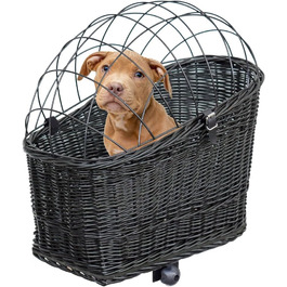 Корзина для собак на велосипед – ручної плетіння з лози, з ґратчастою кришкою, кріпленням для багажника та знімним подушечкою. Розмір: 60 x 39 x 50 см, колір чорний (венге), XL