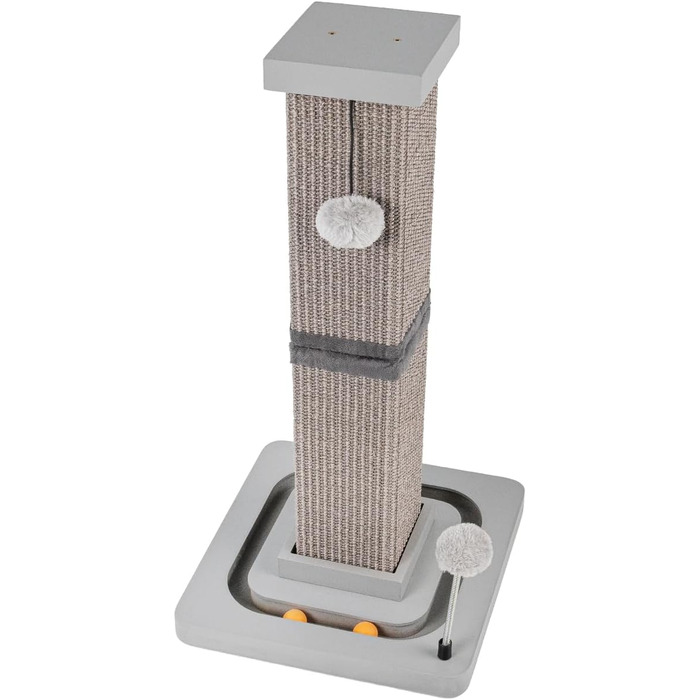 Котячий стовпчик для дряпання Carla з іграшками - інтерактивна котяча іграшка для самостійних занять. Висота 82 см, діаметр 20 см. (Антрацит, 33 x 33 x 67 см)