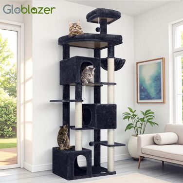 Комплекс для котів Globlazer XXL (203 см) для 4-6 великих котів, сірий. Будиночок, платформа, іграшки