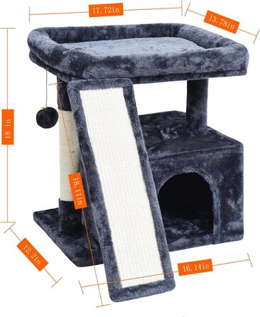 Дім-кіготник для котів у приміщенні - стабільна кімната з кігтеточкою, стійкою для сидіння, платформою та схованим місцем (димно-сірий)