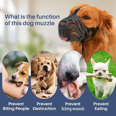 Нашийник-маска для собак, м'який силіконовий нашийник проти гавкіт та гризіння, дихаюча конструкція, підходить для дресирування великих агресивних собак (Чорний, XL)