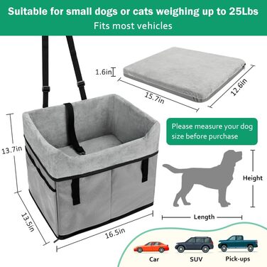 Автокрісло для собак маленьких порід, переноска-бустер для тварин до 11,3 кг (сірий)