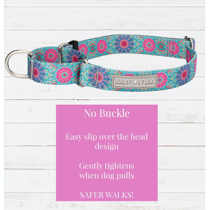 Нашийник для собак Lucky Love Dog Boho Chic Martingale, рожево-бірюзовий, середній розмір, антиковзний, для хлопчиків і дівчаток, бренд Clara Mart