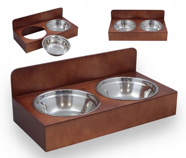 Подвійна дерев'яна підставка для мисок собаки, коричнева
