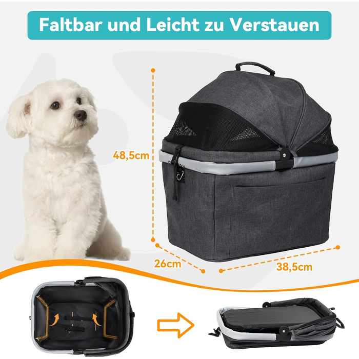 Кошик для велосипеда для собак до 12 кг, кріплення на багажник, металевий каркас, швидкознімний, сітчасте вікно, м'яке сидіння, світловідбиваючі смуги, складний, для міських велосипедів