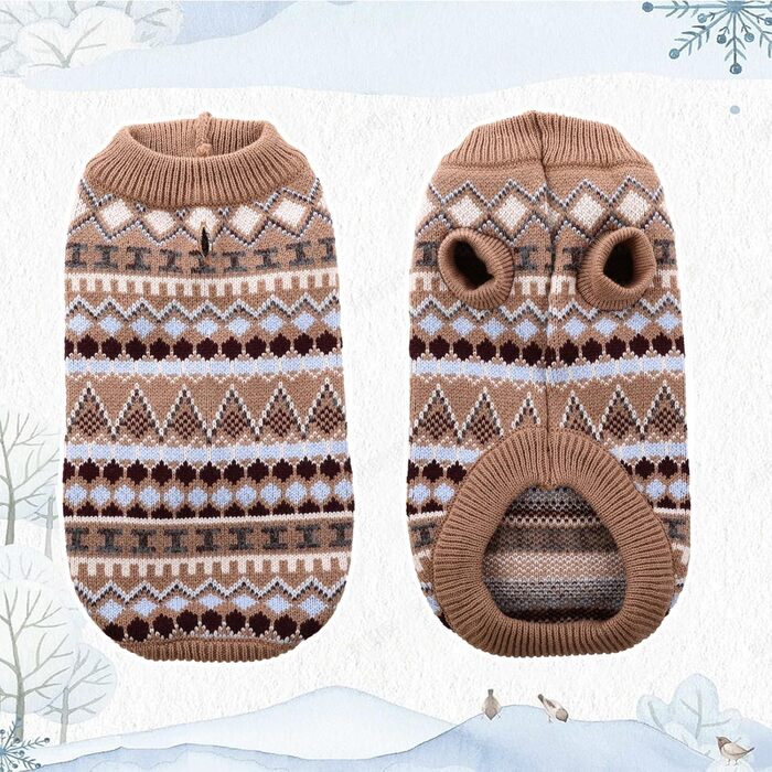 Теплий пуловер для собак - Boho стиль, різдвяний, з отвором для повідка, для чихуахуа, йоркширського тер'єра, джек-рассела, XS, колір кава