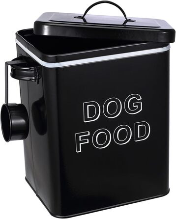 Контейнер для корму для собак, 5л, з кришкою та мірною ложкою, герметичний, білий, для сухого корму, снеків, для дому (441-Dog-Black)