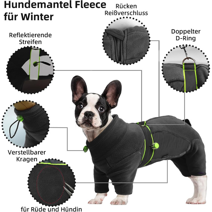 Флісова куртка для собак, зимова куртка, тепла флісова піджак для собак з отвором для повідка, для середніх собак, віндджайк, чорний (XS-XXL)