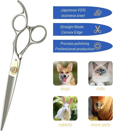 Набір професійних ножиць для грумінгу домашніх тварин 7 дюймів (прямі, вигнуті, тонкі, філірувальні). Підходить для собак.