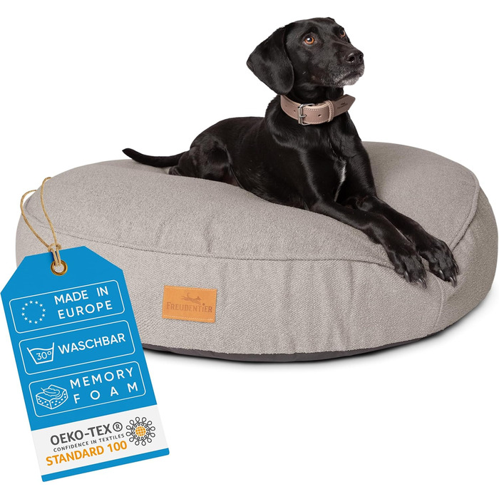 Килимок для собак Freudentier XXL круглий - Ергономічне ліжко для собак, що можна прати - М'який корзинка для собак - Виготовлено в ЄС - Килимок для собак великих собак & ліжко для собак середніх собак (темно-сірий, 100 см) ⌀ 100 см Темно-сірий