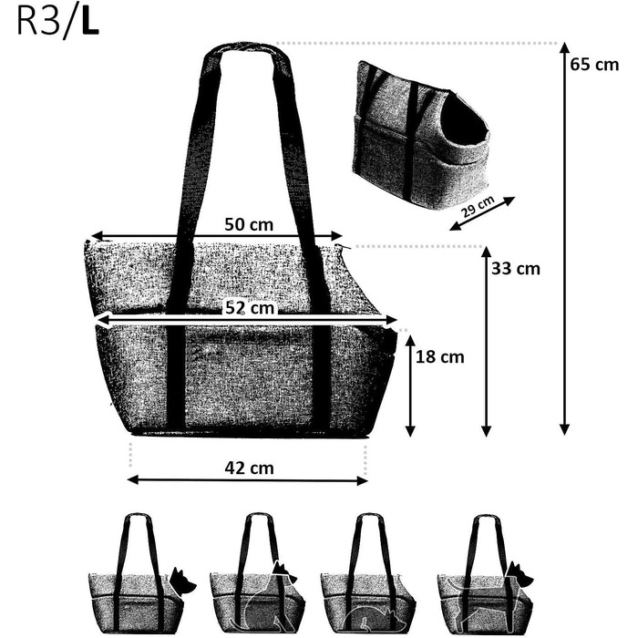 Сумка-переноска для собак та котів | Шкіряна сумка-переноска з гумкою та карабіном | до 15 кг | Шкіра | Розмір L | Сірий колір (42 x 29 x 33 см)
