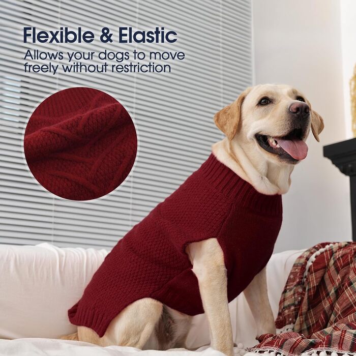 Теплий зимовий пуловер для собак IECOii, XXX-Large, бордовий: теплий, м'який, для великих собак