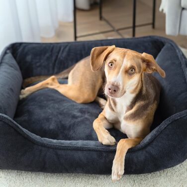 Ортопедичне ліжко для собак 4L Textil IRIS Premium-LINE, корзина для собак, м'яке ліжко з піною з пам'яті ефекту (80x60 см, темно-сірий)