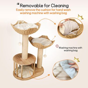 Дерев'яний кігтеточка для котів BingoPaw: сучасний комплекс 99 см з будиночком, м'ячиком та сизалевою колоною. Підходить для котів будь-якого віку.