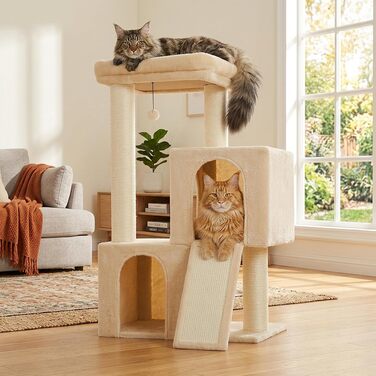 Дряпачка для котів PAWZ Road 114 см, міцний ігровий комплекс з двома будиночками, бежевий