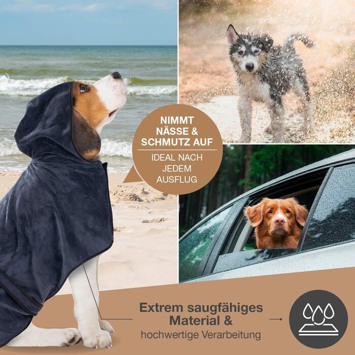 Рушник для собак темно-синій, розмір M | М'який, швидковисихаючий, вбираючий | Рушник для тварин з клямками | Для середніх собак | Аксесуар для домашніх тварин темно-синього кольору, 1 шт.