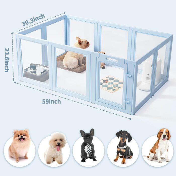 LoveTail Догон для собак, прозорий, для дому, легка збірка, міцний, легко чистити, пластик, для цуценят, рожевий, 60 см