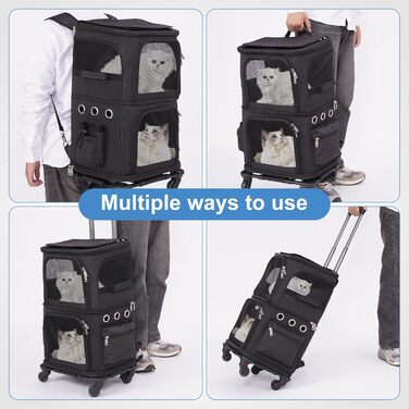 Транспортна переноска для котів на 2 котів до 12 кг, чорна, знімні дверцята